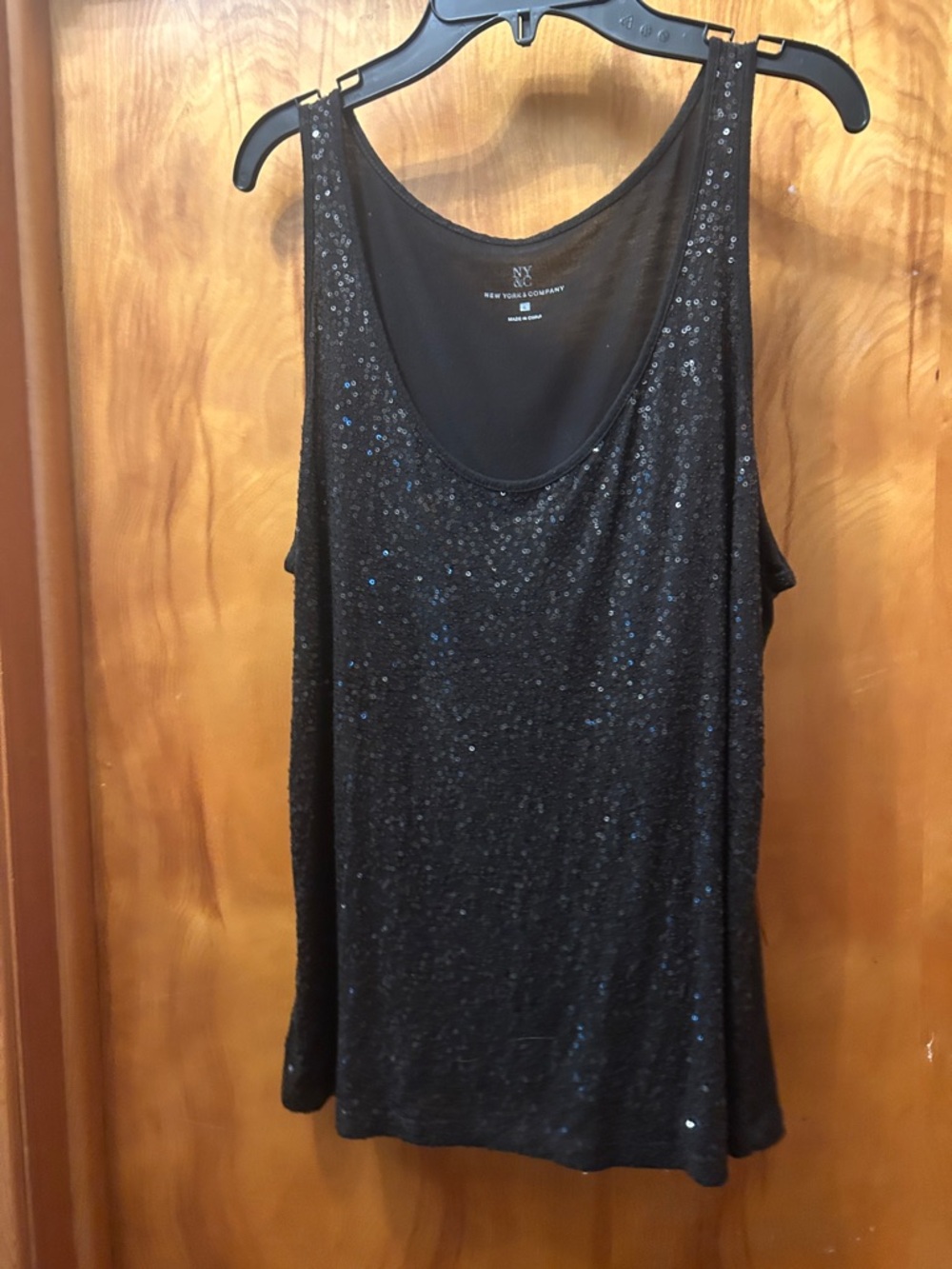 New York & Company Black Sequin Scoop Neck Tank